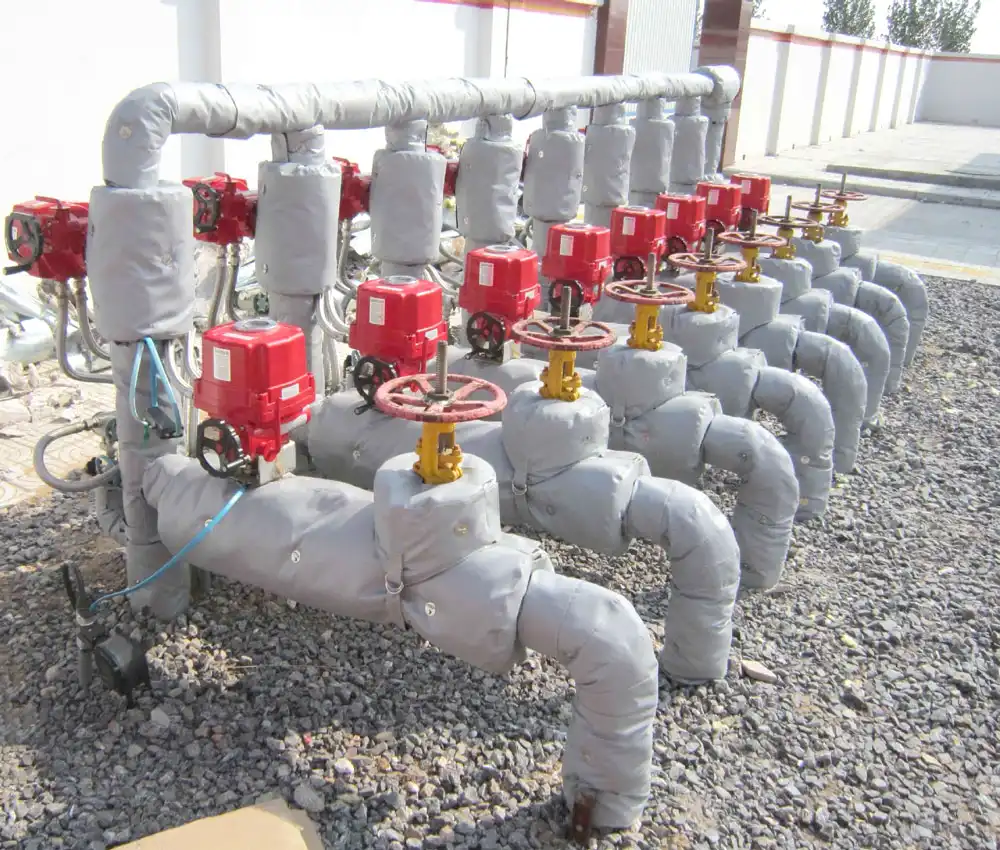 Pipe insulation jacket installed on industrial piping system